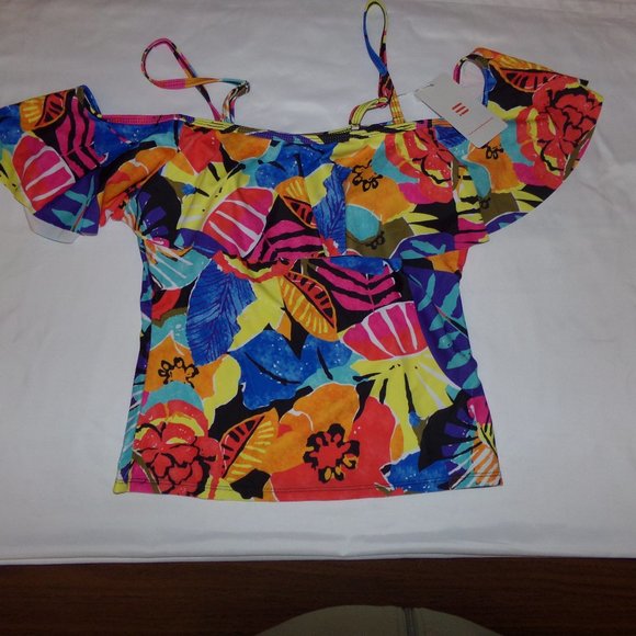 Selfiego Tankini Top Colorful Floral Top Swim New Size Medium - Picture 1 of 2